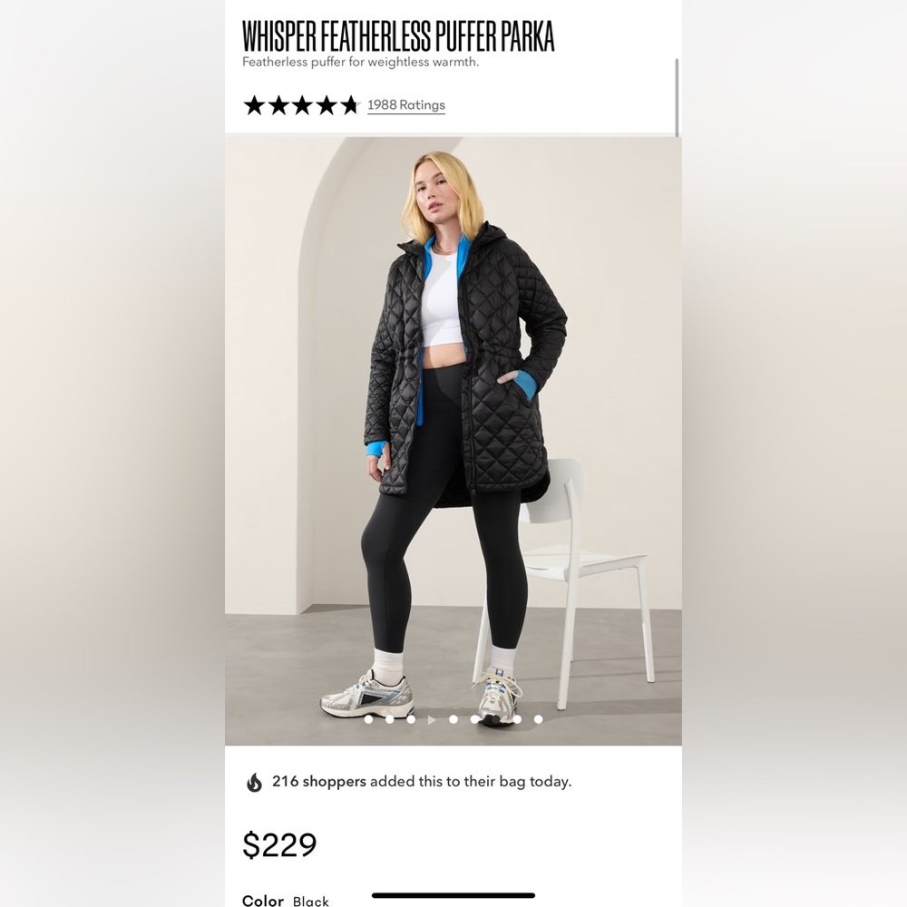 Athleta Whisper featherless  coat